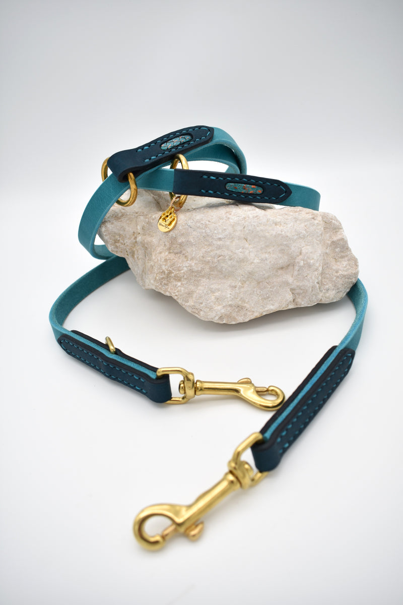 Fettlederleine mit Blanklederapplikationen "Ocean Glow"