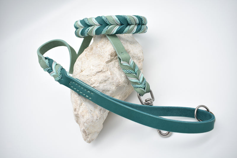 zweifarbige Leine aus Fettleder mit Paracord